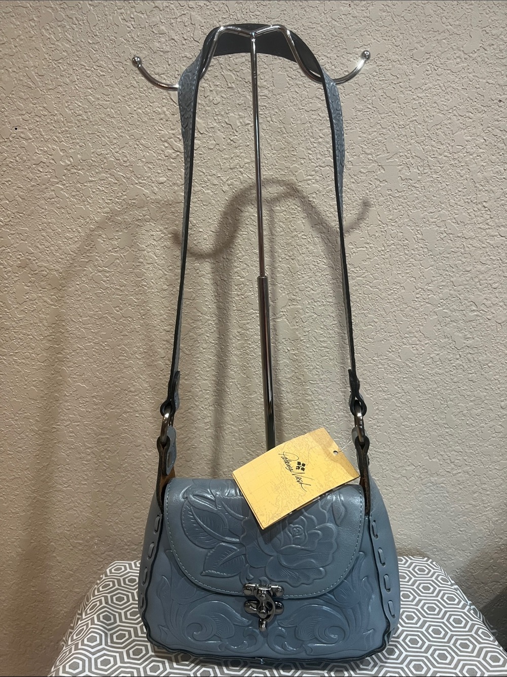 Patricia Nash Slate Blue Embossed Floral Crossbody